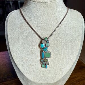 Modern Sterling Silver and Turquoise Pendant Necklace